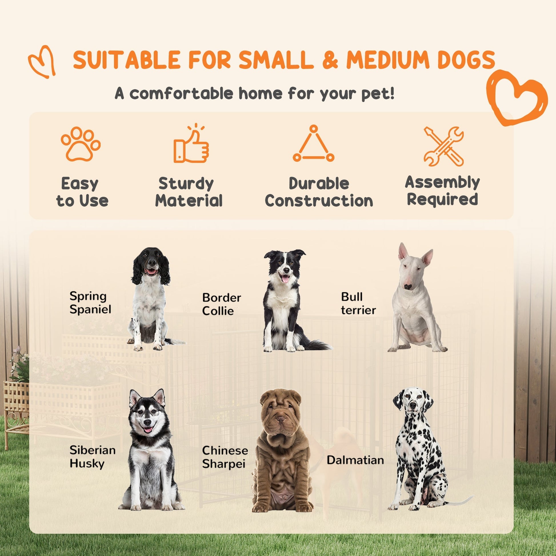 HKM-4711741 Outdoor Dog Kennel with Waterproof Canopy for Small to Medium Dogs - 4.6' x 4.6' x 5' with Dual Doors