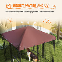 HKM-4711741 Outdoor Dog Kennel with Waterproof Canopy for Small to Medium Dogs - 4.6' x 4.6' x 5' with Dual Doors