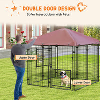 HKM-4711741 Outdoor Dog Kennel with Waterproof Canopy for Small to Medium Dogs - 4.6' x 4.6' x 5' with Dual Doors