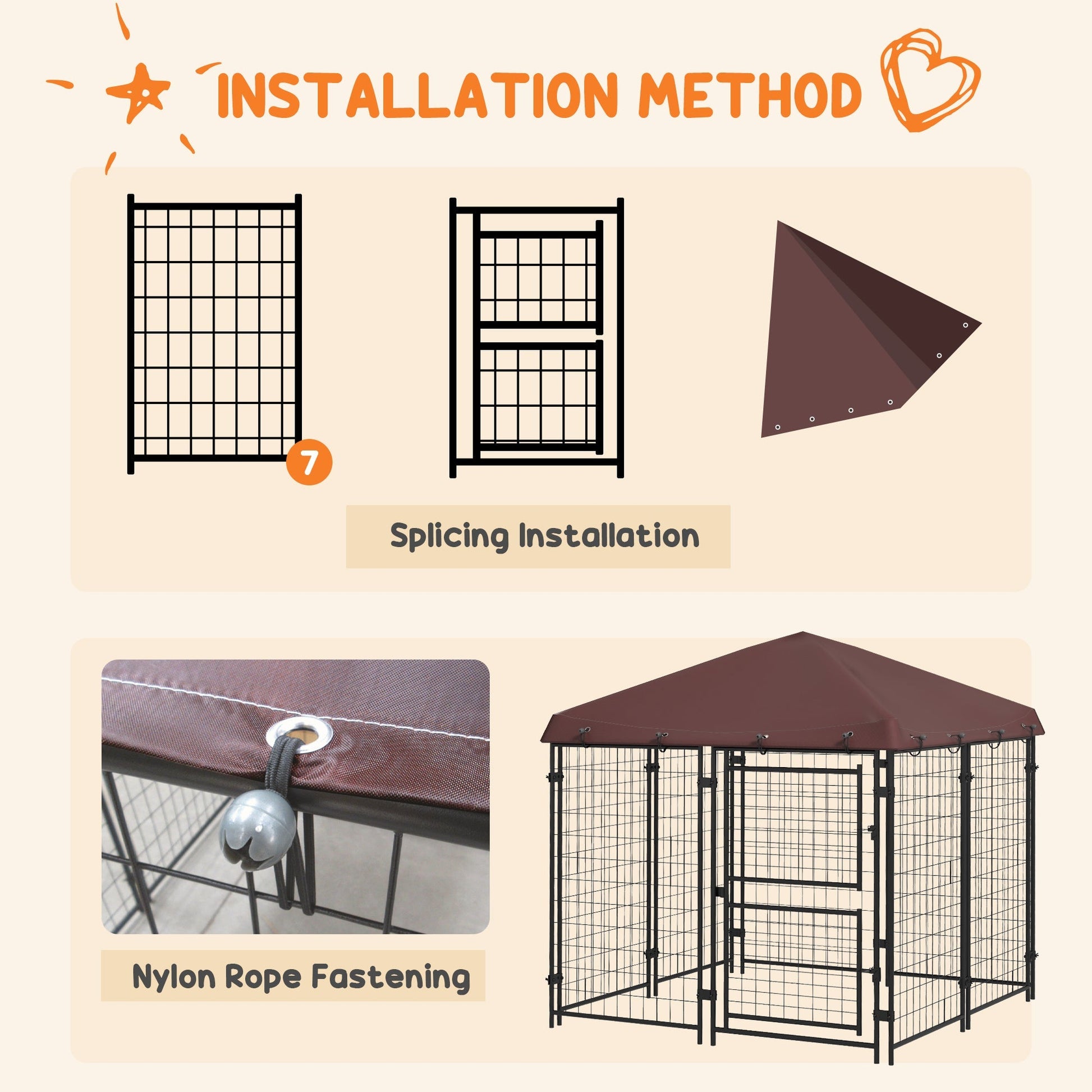 HKM-4711741 Outdoor Dog Kennel with Waterproof Canopy for Small to Medium Dogs - 4.6' x 4.6' x 5' with Dual Doors