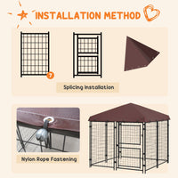 HKM-4711741 Outdoor Dog Kennel with Waterproof Canopy for Small to Medium Dogs - 4.6' x 4.6' x 5' with Dual Doors