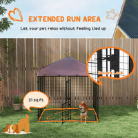 HKM-4711741 Outdoor Dog Kennel with Waterproof Canopy for Small to Medium Dogs - 4.6' x 4.6' x 5' with Dual Doors