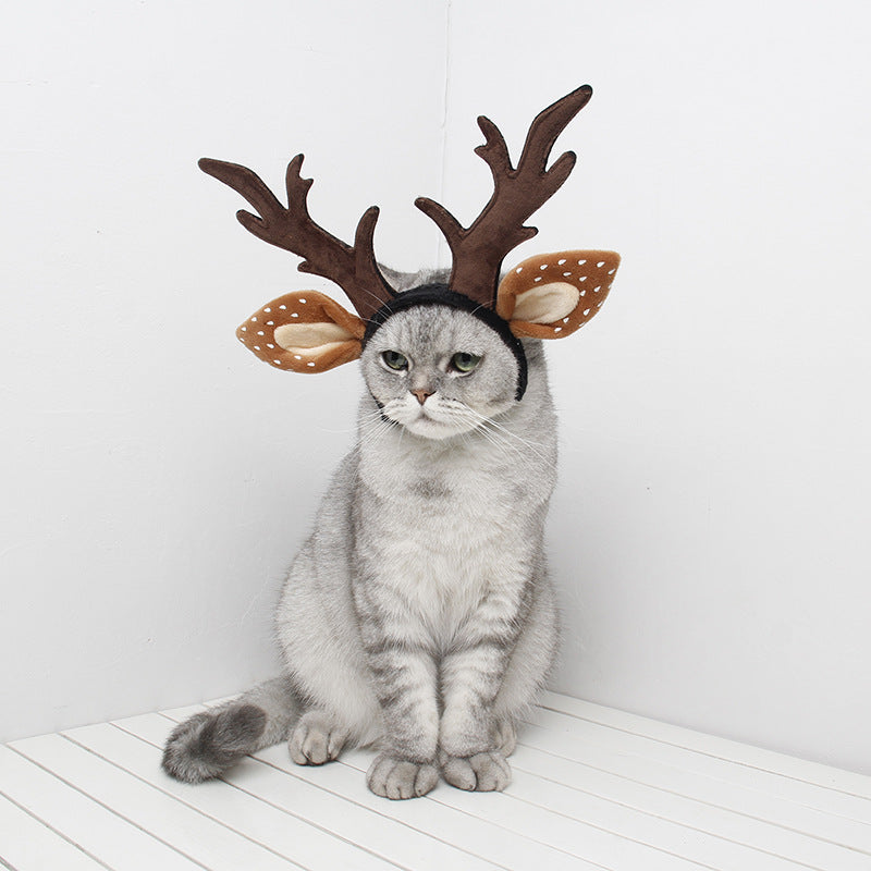 HKM-4712893 Christmas Plush Antler Headband for Medium and Large Dogs