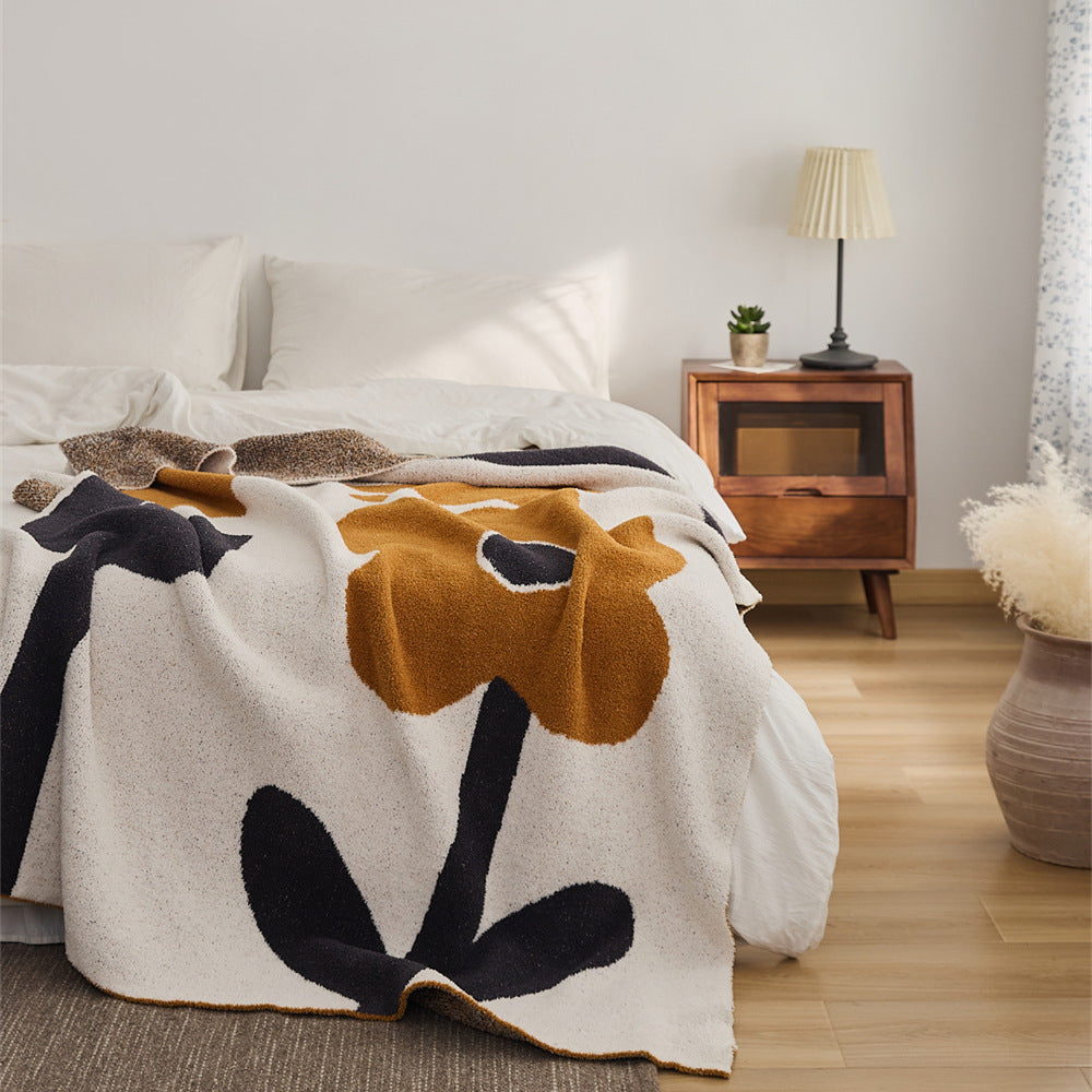 HKM-471379 Nordic Style Semi-Velvet Knitted Blanket with Floral Pattern, 130x160CM