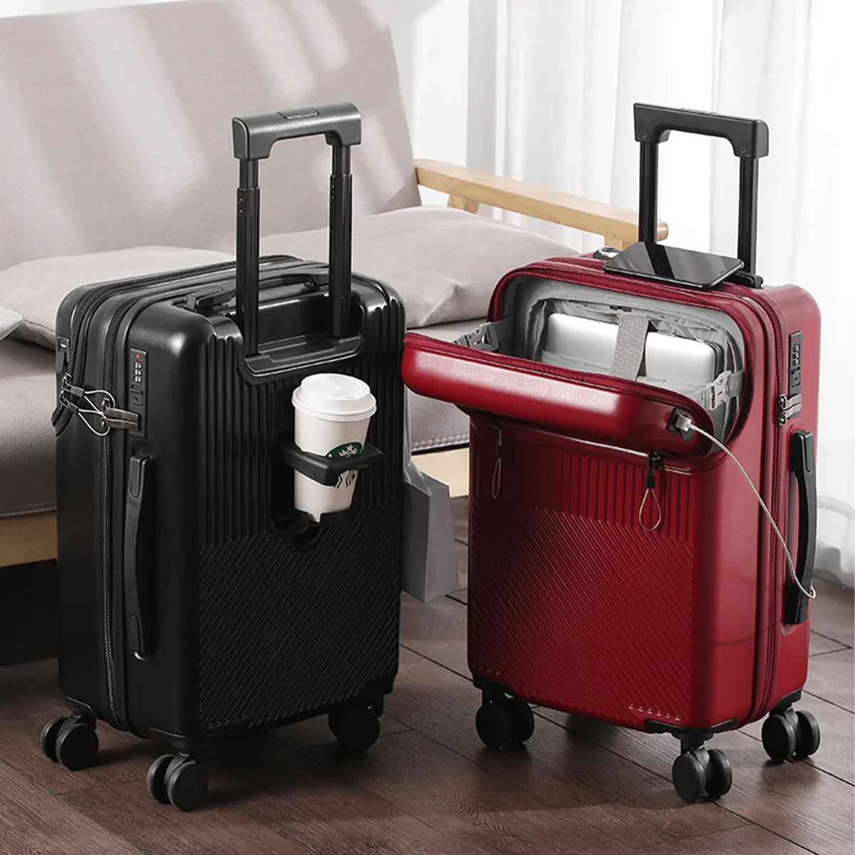 HKM-471443 Unisex Cabin Spinner Luggage with USB Port for Effortless Travel