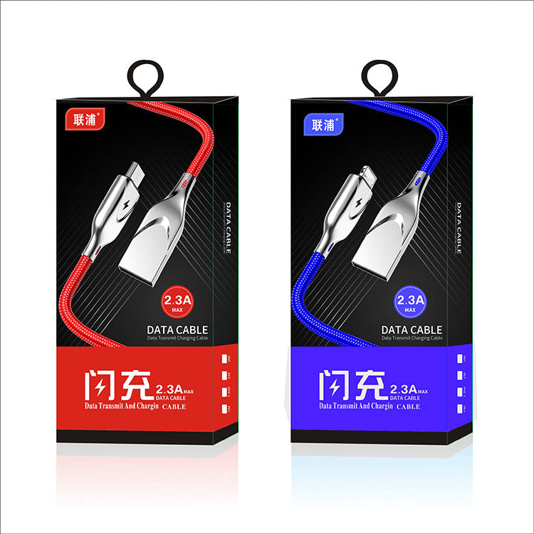 HKM-471443 Zinc Alloy Cloth Braided Data Cable, 1m/2m Length, 5V/2.3A Fast Charging, USB Copper Pin