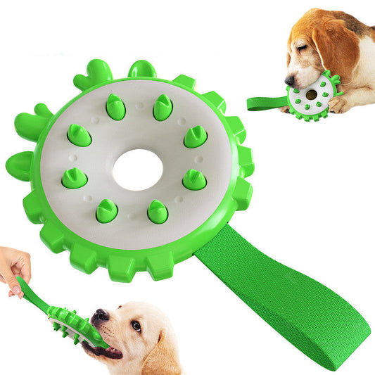 HKM-4714685 Training Bite Resistance Dog Toothbrush Toy Ring - Molar Dental Chew Toy in Lake Blue, Yellow, Green, Orange