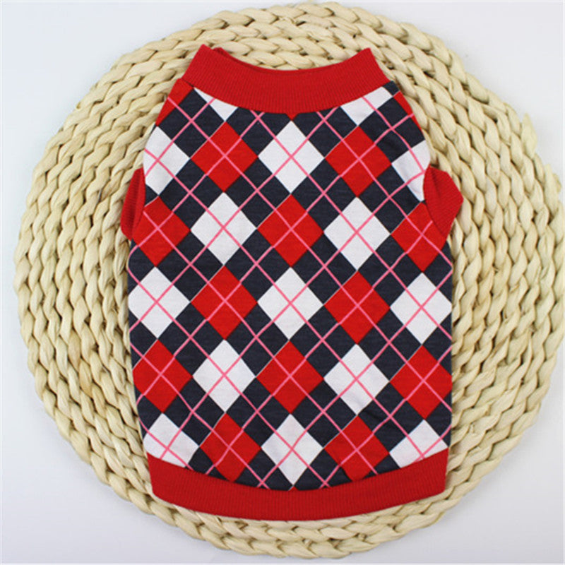 HKM-471507 Cotton Casual Vest for Dog and Cat Lovers in Red/Black or Blue/White Grid Patterns