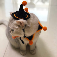 HKM-4715837 Halloween Pet Jewelry Hat and Collar Set for Cats - Adjustable Sizes XS to L