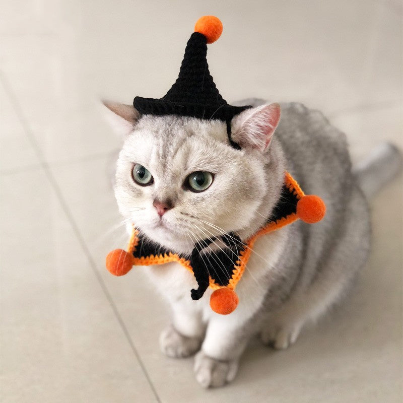 HKM-4715837 Halloween Pet Jewelry Hat and Collar Set for Cats - Adjustable Sizes XS to L