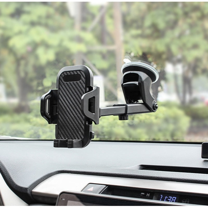 HKM-471763 Carbon Fiber Texture Suction Cup Phone Holder for Cars and Desktops