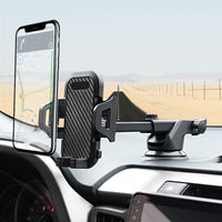 HKM-471763 Carbon Fiber Texture Suction Cup Phone Holder for Cars and Desktops