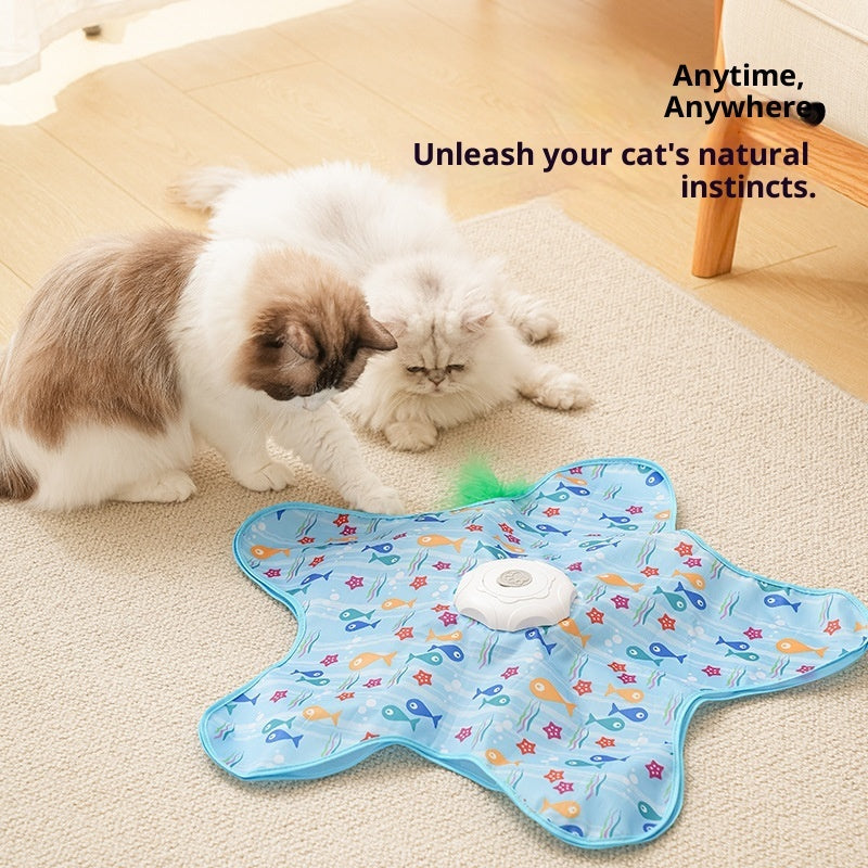 HKM-4718653 Electric Cat Toy with Smart Hunting Features - Blue Fish & White Seaweed Set
