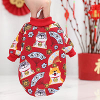 HKM-4718909 New Year's Celebration Pet Fleece Sweater with Lucky Cat Design