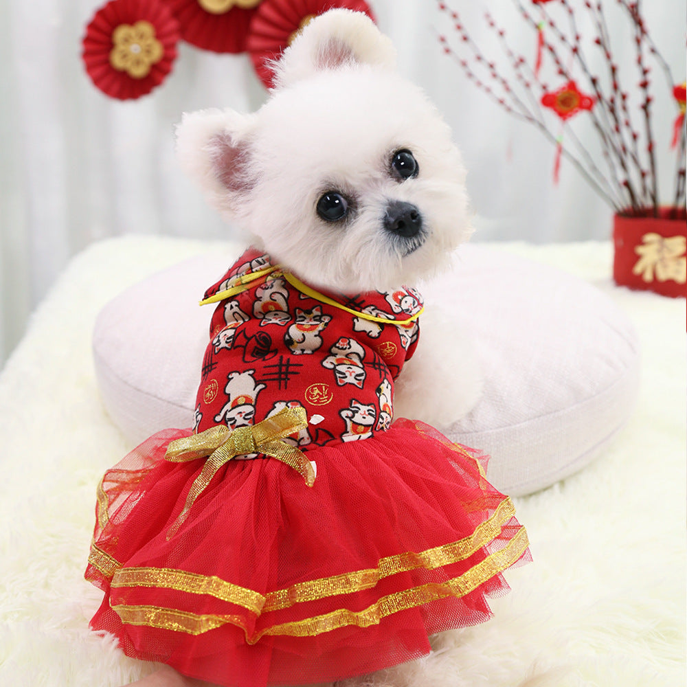 HKM-4718909 New Year's Celebration Pet Fleece Sweater with Lucky Cat Design
