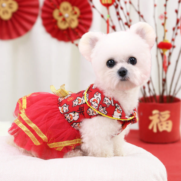HKM-4718909 New Year's Celebration Pet Fleece Sweater with Lucky Cat Design
