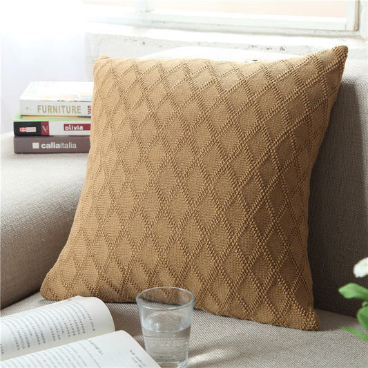 HKM-472019 Solid Color Cotton Knitted Pillowcase - European Pastoral Style, 45x45cm, Available in Multiple Colors