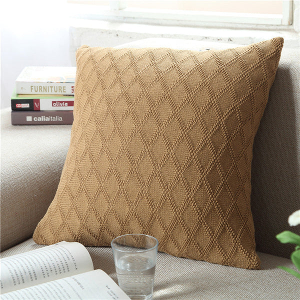 HKM-472019 Solid Color Cotton Knitted Pillowcase - European Pastoral Style, 45x45cm, Available in Multiple Colors