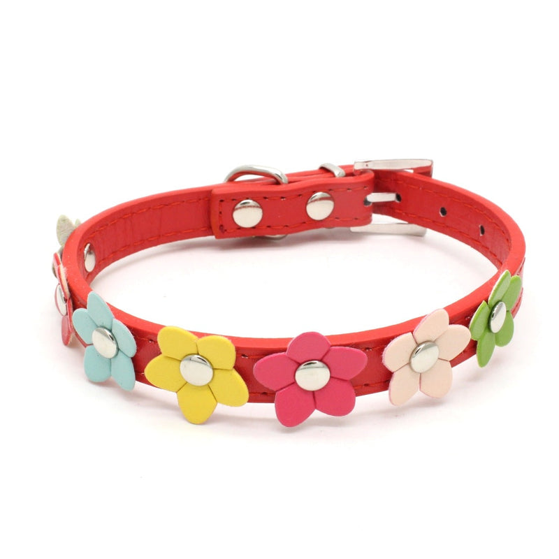 HKM-4721597 Small Flower Design PU Pet Collar in Various Colors and Sizes