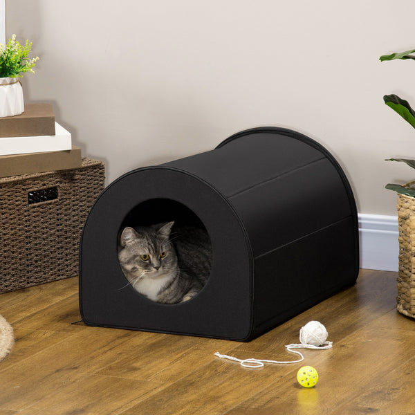 HKM-472211 Double Wide Water-Resistant Heated Cat House for Indoor and Outdoor Use - Black