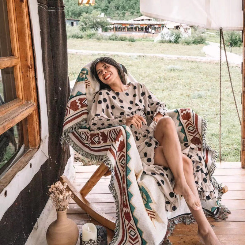 HKM-472211 Geometric Cotton Outdoor Picnic and Nap Blanket - 160 x 130CM