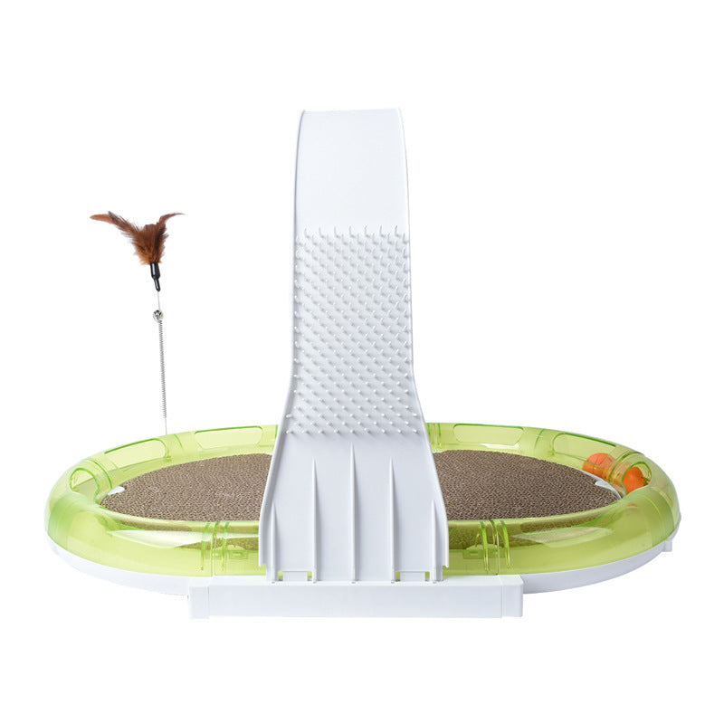 HKM-4724413 Multifunctional 4-in-1 Pet Toy with Cowhide, Plastic, Corrugated Paper, and Feather - 60x40x35cm