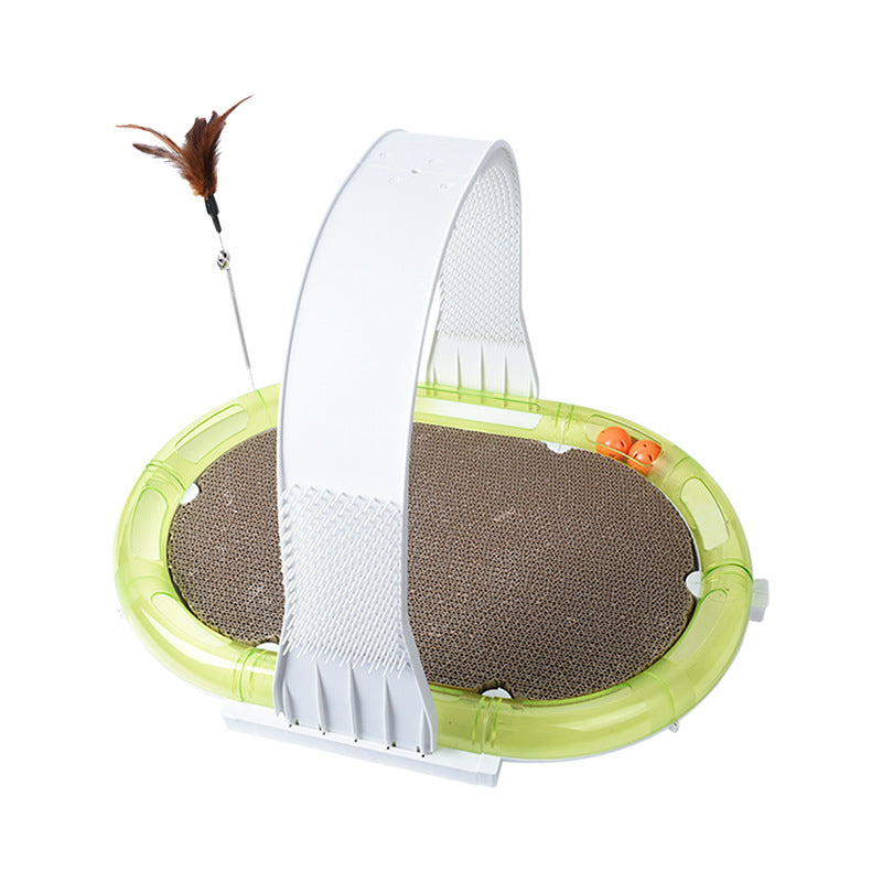 HKM-4724413 Multifunctional 4-in-1 Pet Toy with Cowhide, Plastic, Corrugated Paper, and Feather - 60x40x35cm