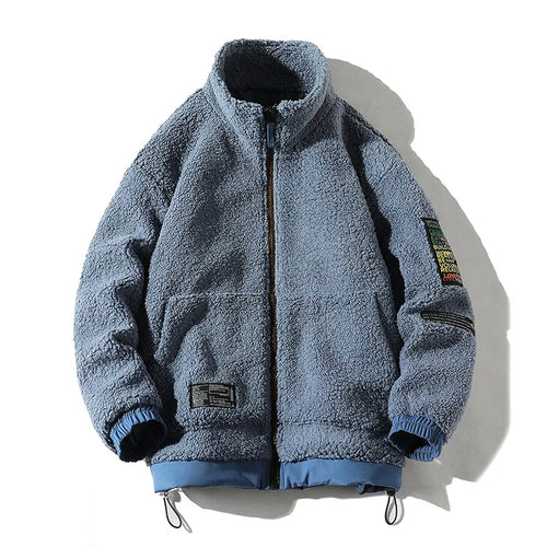 HKM-472595 Men's Casual Lamb Wool Cotton Coat Winter Blouson With Single Breasted Closure Loose and Warm Canvas Clothing