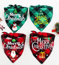 HKM-4726973 Double-Layer Pet Triangle Scarf in Red/Black Check, Green/Black Check - Ideal Saliva Towel for Dogs and Cats