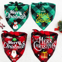 HKM-4726973 Double-Layer Pet Triangle Scarf in Red/Black Check, Green/Black Check - Ideal Saliva Towel for Dogs and Cats