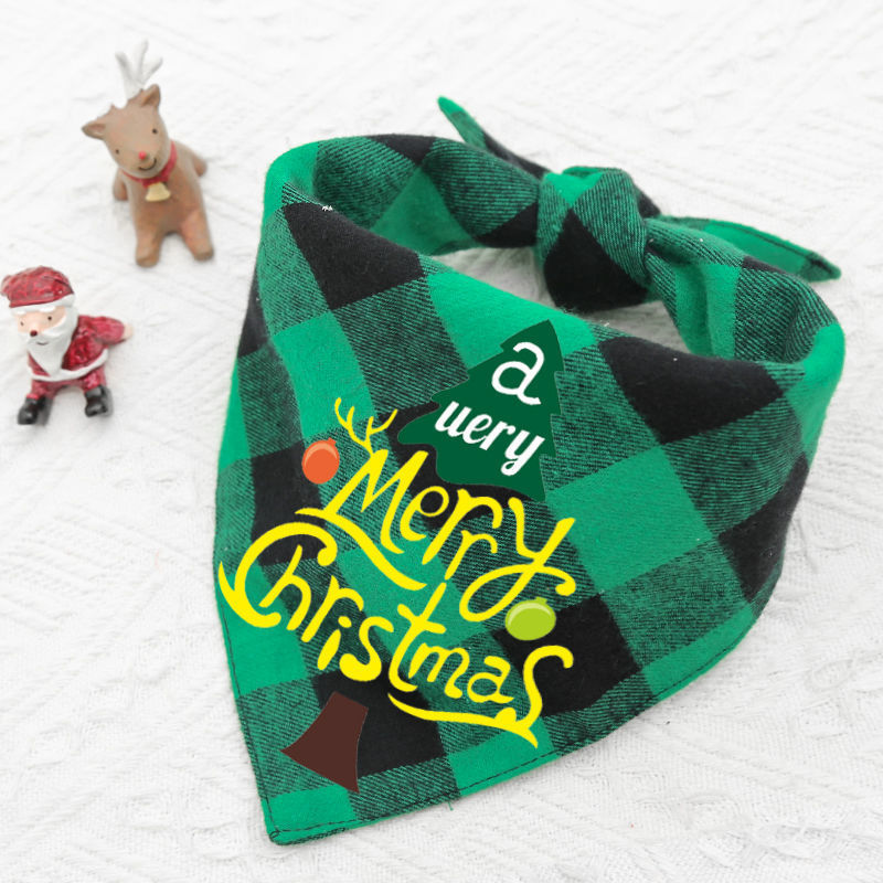 HKM-4726973 Double-Layer Pet Triangle Scarf in Red/Black Check, Green/Black Check - Ideal Saliva Towel for Dogs and Cats