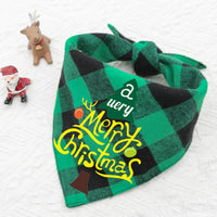 HKM-4726973 Double-Layer Pet Triangle Scarf in Red/Black Check, Green/Black Check - Ideal Saliva Towel for Dogs and Cats