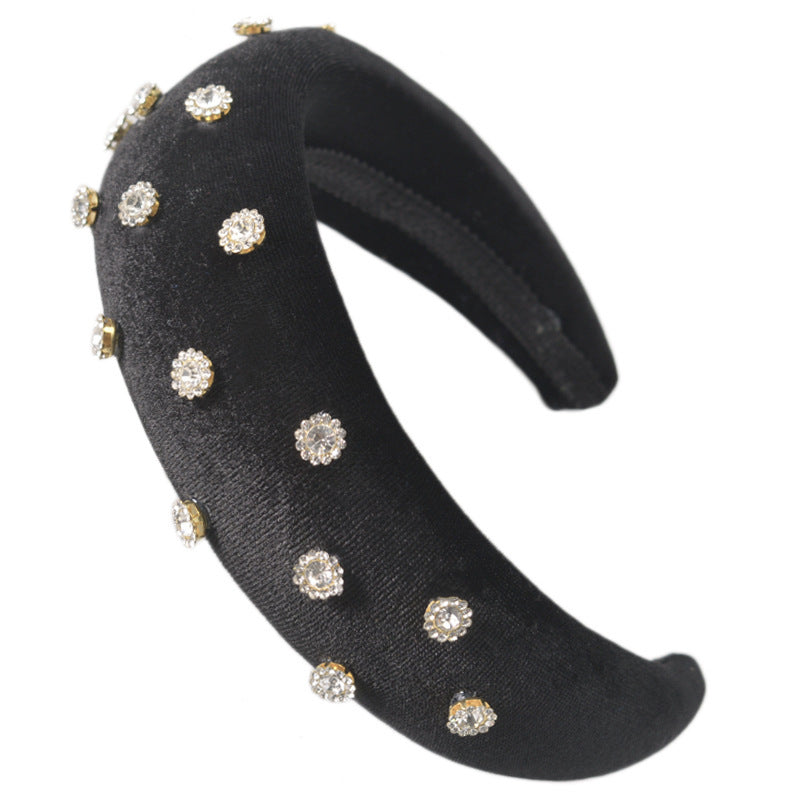 HKM-472787 Diamond-Studded Thick Flannel Headband Hair Accessory in Multiple Colors