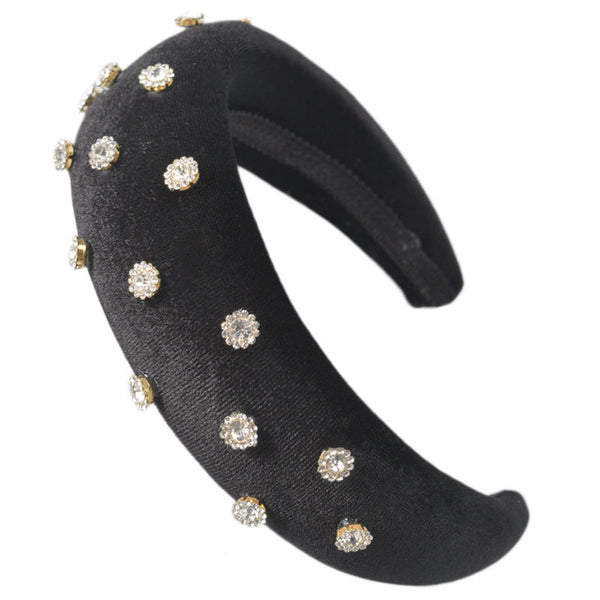 HKM-472787 Diamond-Studded Thick Flannel Headband Hair Accessory in Multiple Colors