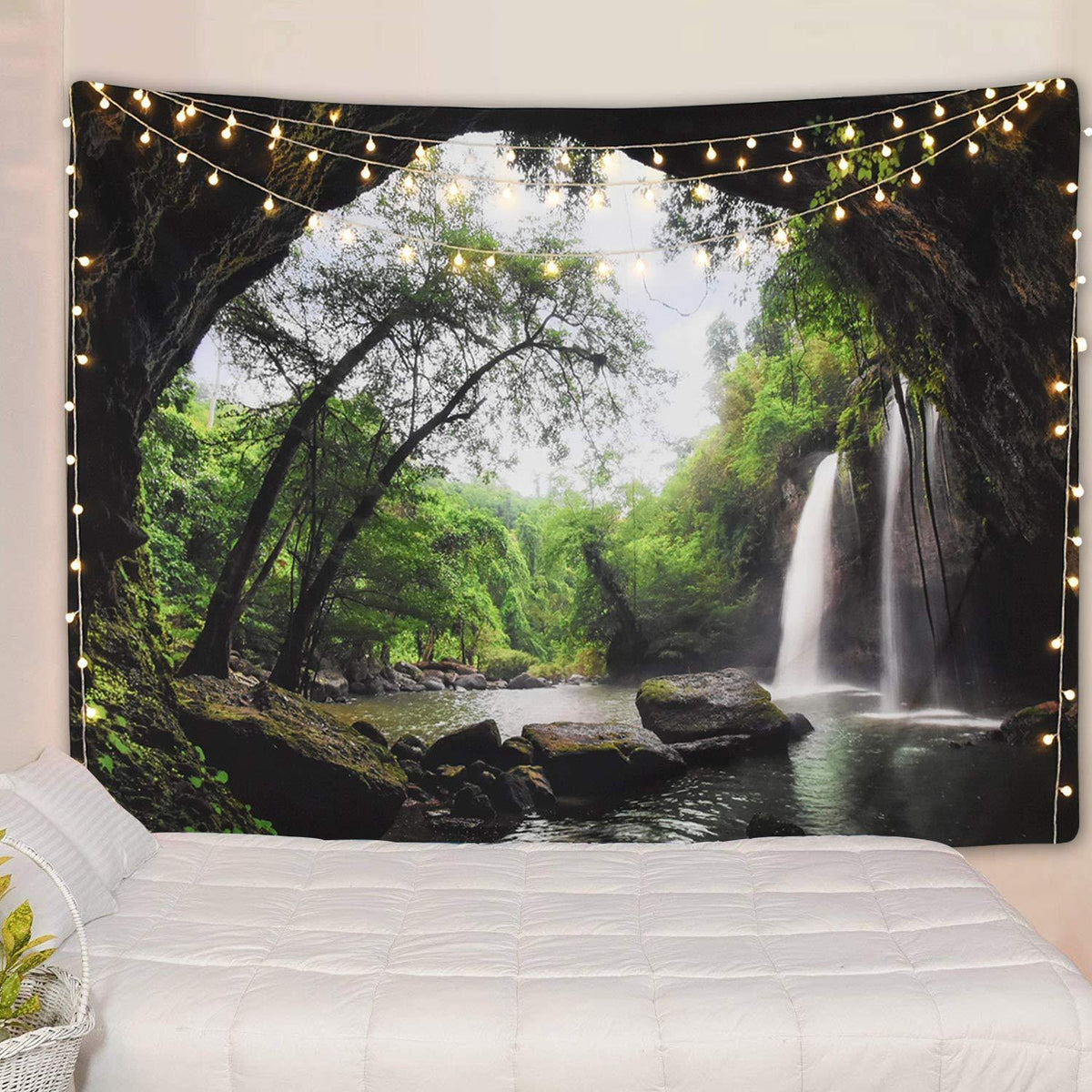 HKM-472915 Cave Waterfall Print Tapestry - 100% Polyester Fabric Wall Decor