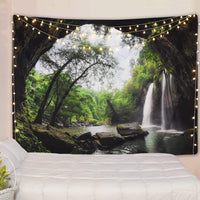 HKM-472915 Cave Waterfall Print Tapestry - 100% Polyester Fabric Wall Decor