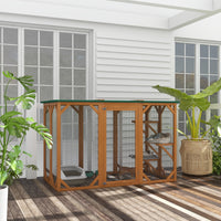 HKM-4729405 Large Wooden Outdoor Cat House with Platforms and Weatherproof Roof, Ideal Cat Enclosure for 1-2 Cats, Orange