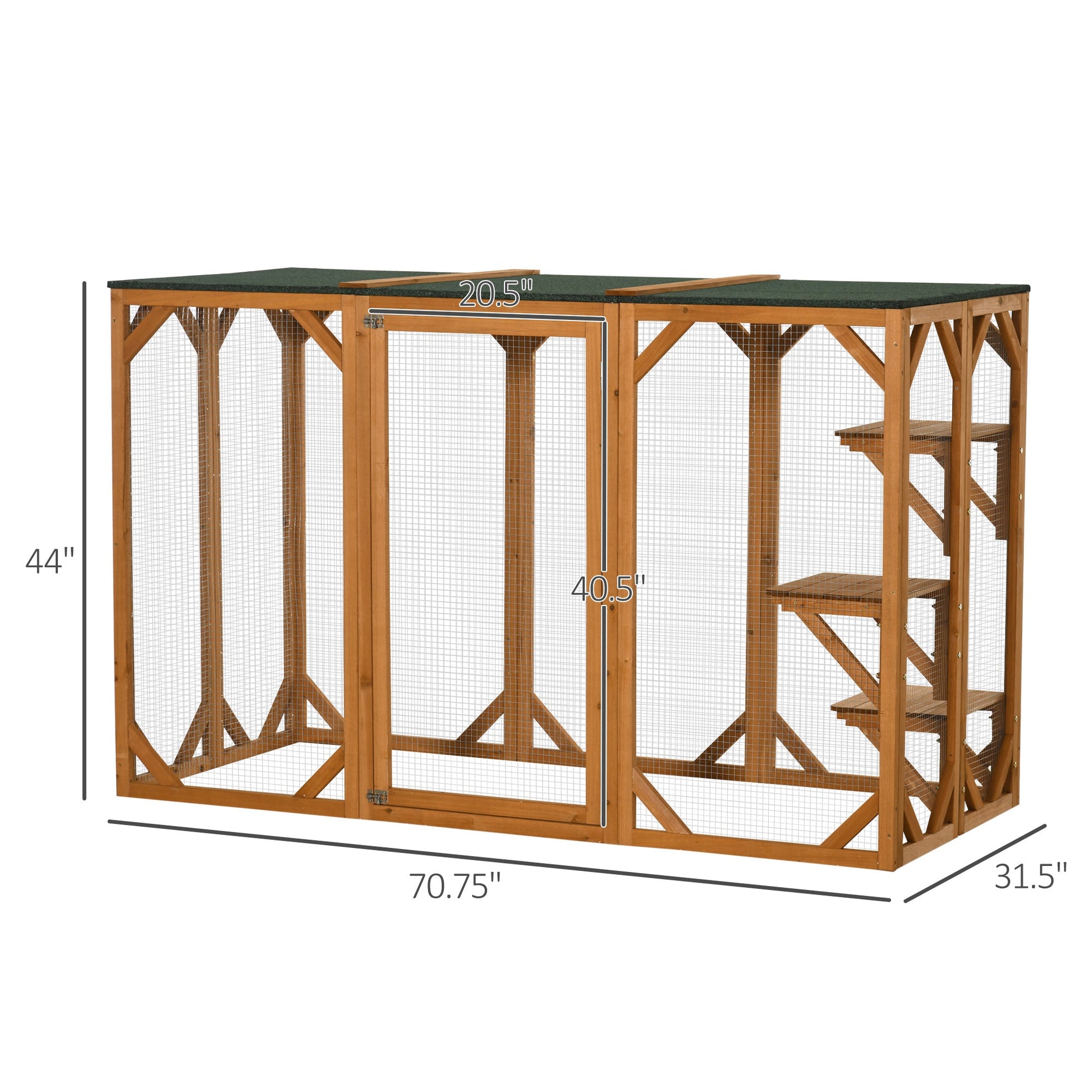 HKM-4729405 Large Wooden Outdoor Cat House with Platforms and Weatherproof Roof, Ideal Cat Enclosure for 1-2 Cats, Orange