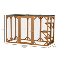 HKM-4729405 Large Wooden Outdoor Cat House with Platforms and Weatherproof Roof, Ideal Cat Enclosure for 1-2 Cats, Orange