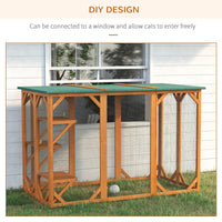 HKM-4729405 Large Wooden Outdoor Cat House with Platforms and Weatherproof Roof, Ideal Cat Enclosure for 1-2 Cats, Orange