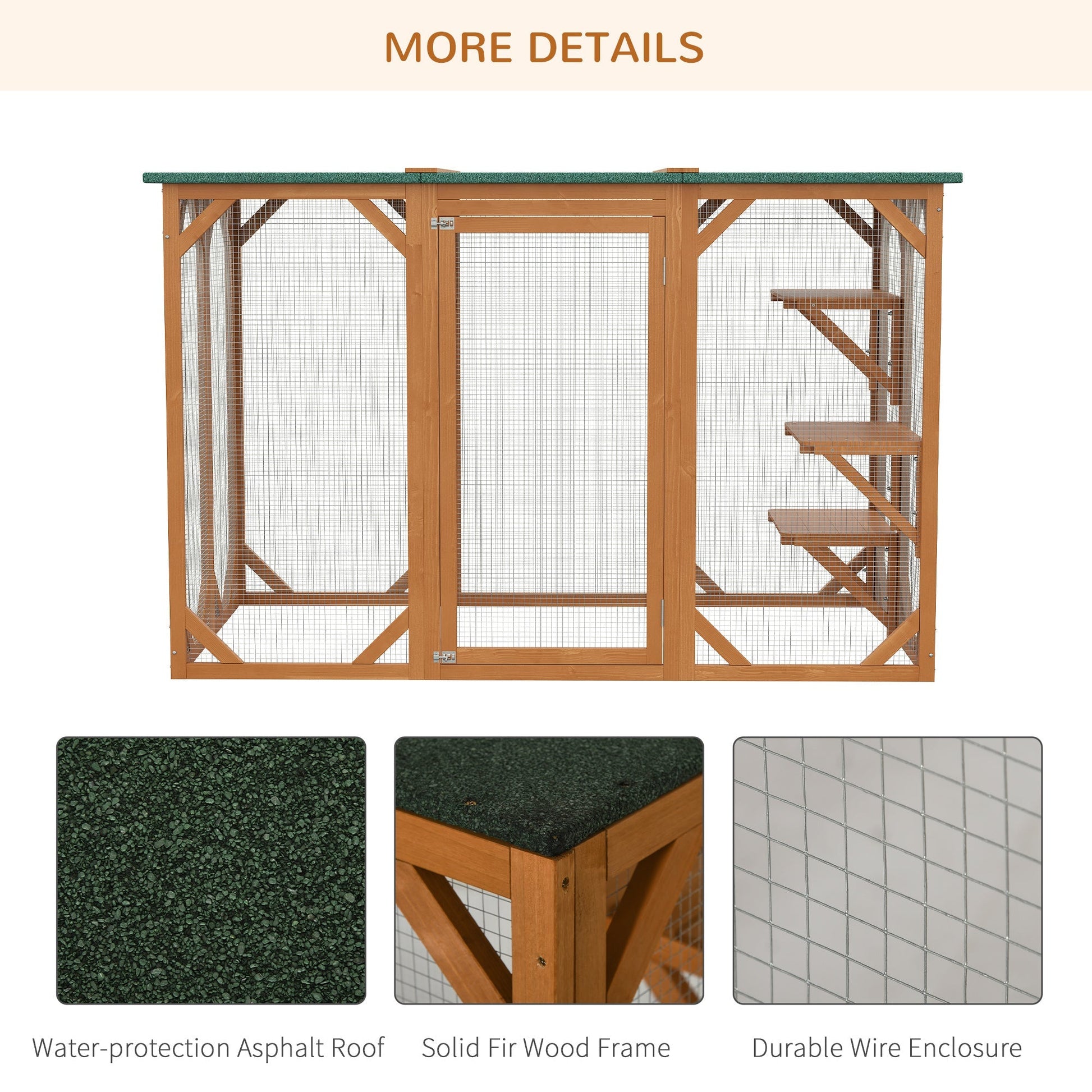 HKM-4729405 Large Wooden Outdoor Cat House with Platforms and Weatherproof Roof, Ideal Cat Enclosure for 1-2 Cats, Orange