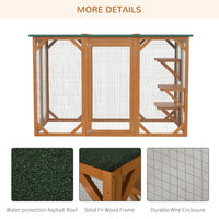 HKM-4729405 Large Wooden Outdoor Cat House with Platforms and Weatherproof Roof, Ideal Cat Enclosure for 1-2 Cats, Orange