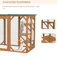 HKM-4729405 Large Wooden Outdoor Cat House with Platforms and Weatherproof Roof, Ideal Cat Enclosure for 1-2 Cats, Orange