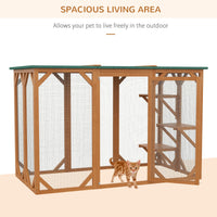HKM-4729405 Large Wooden Outdoor Cat House with Platforms and Weatherproof Roof, Ideal Cat Enclosure for 1-2 Cats, Orange