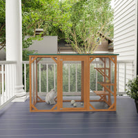 HKM-4729405 Large Wooden Outdoor Cat House with Platforms and Weatherproof Roof, Ideal Cat Enclosure for 1-2 Cats, Orange