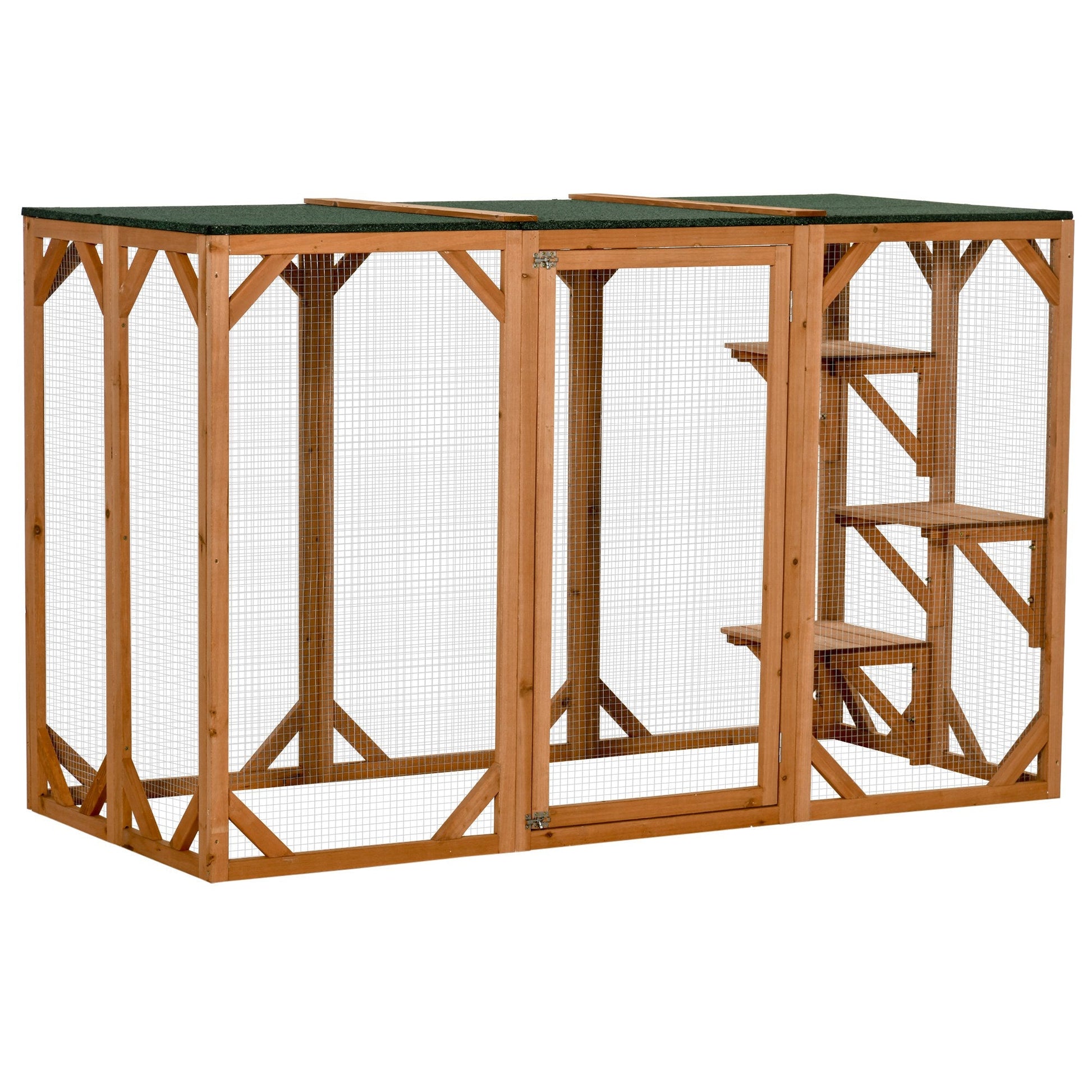 HKM-4729405 Large Wooden Outdoor Cat House with Platforms and Weatherproof Roof, Ideal Cat Enclosure for 1-2 Cats, Orange