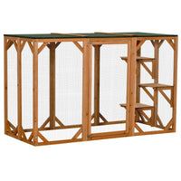 HKM-4729405 Large Wooden Outdoor Cat House with Platforms and Weatherproof Roof, Ideal Cat Enclosure for 1-2 Cats, Orange