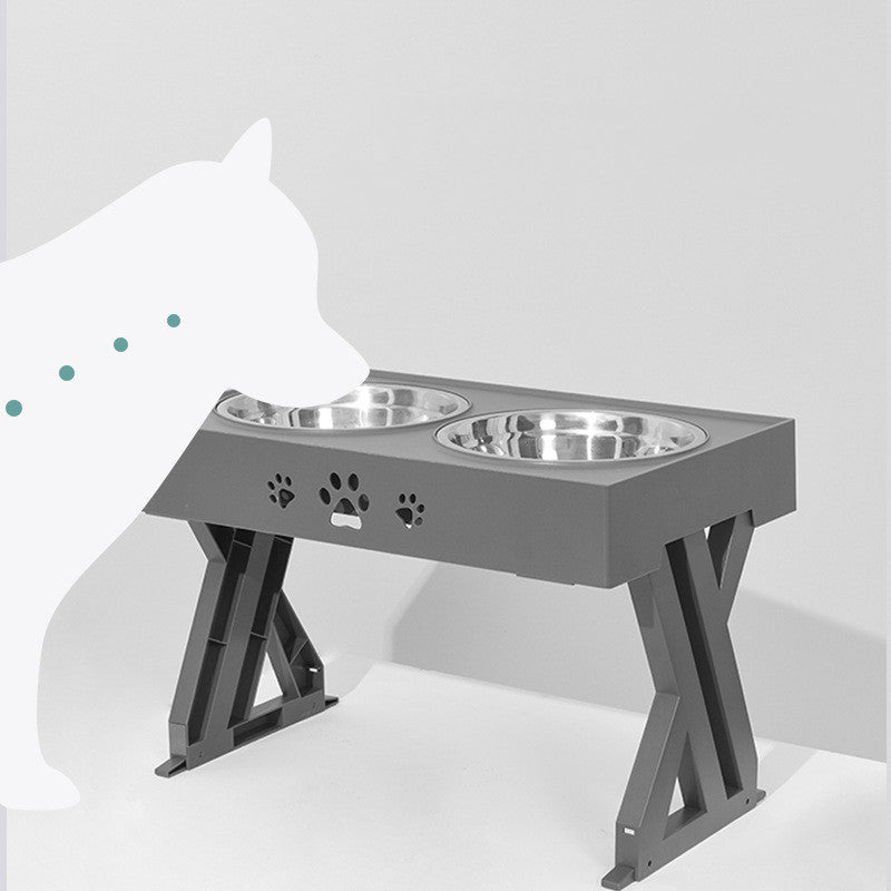 HKM-4729533 Adjustable Stainless Steel Dog Bowl for Feeding and Watering, Plastic Base, Black and Gray