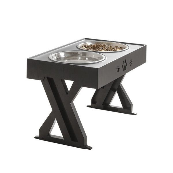 HKM-4729533 Adjustable Stainless Steel Dog Bowl for Feeding and Watering, Plastic Base, Black and Gray