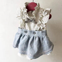 HKM-4729917 Denim Pet Skirt with Faux Layered Style - Blue & Red Options Available